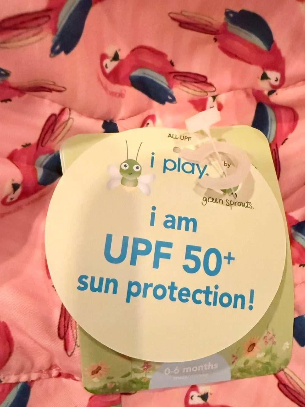 NWT IPlay Green Sprouts infant size 0-6 months pink/ parrots bucket hat